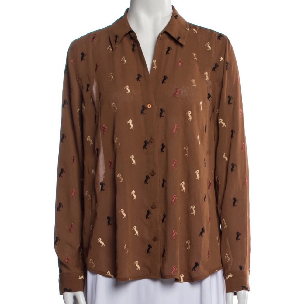 L'AGENCE Brown Casual Button Down Shirt with Pattern